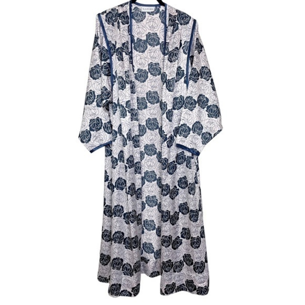 Vintage Natori Silky Pleated Floral Long Robe Size Medium